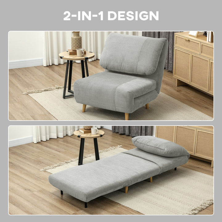2-I-1 sovesofa gæsteseng, justerbar nakkestøtte fløjlslook 82 cm x 8 cm x 83 cm grå