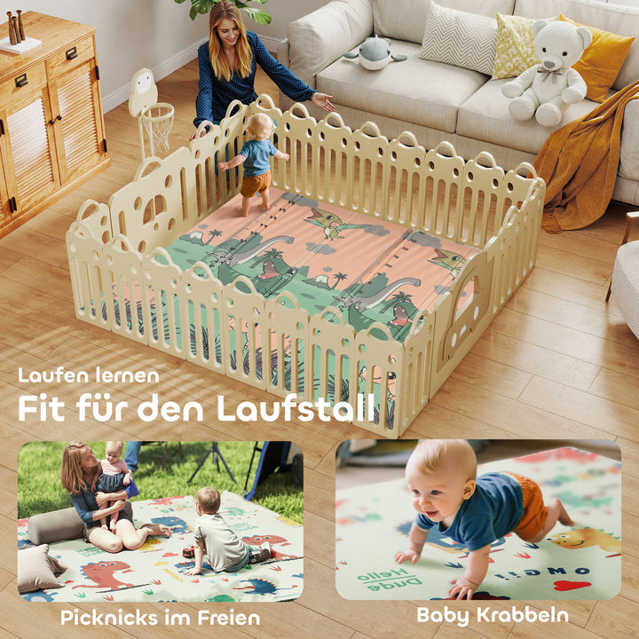 Babylegemåtte 196 x 176 x 1,5 cm sammenfoldelig dobbeltsidet krablemåtte flerfarvet