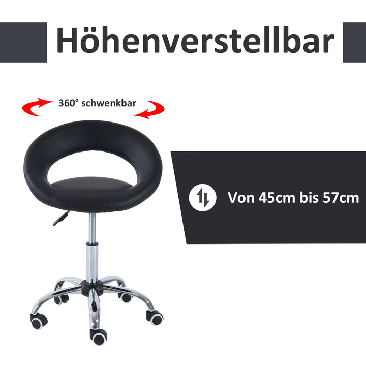 Rullende skammel arbejdsskammel drejeskammel kontorstol højdejusterbar, pu+metal, sort, 50 x 54 x (66-78) cm