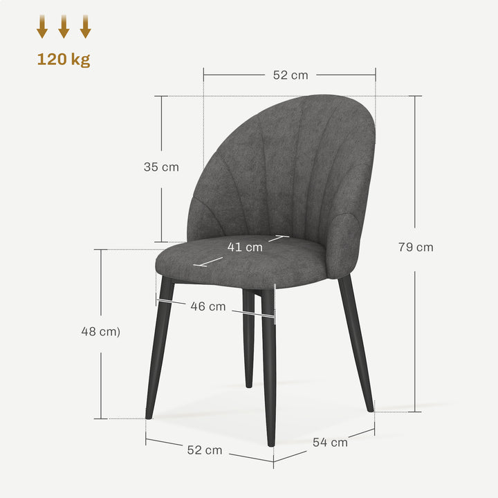 Sæt med 4 spisestuestole, køkkenstole i fløjlslook, stålben, armlæn, grå