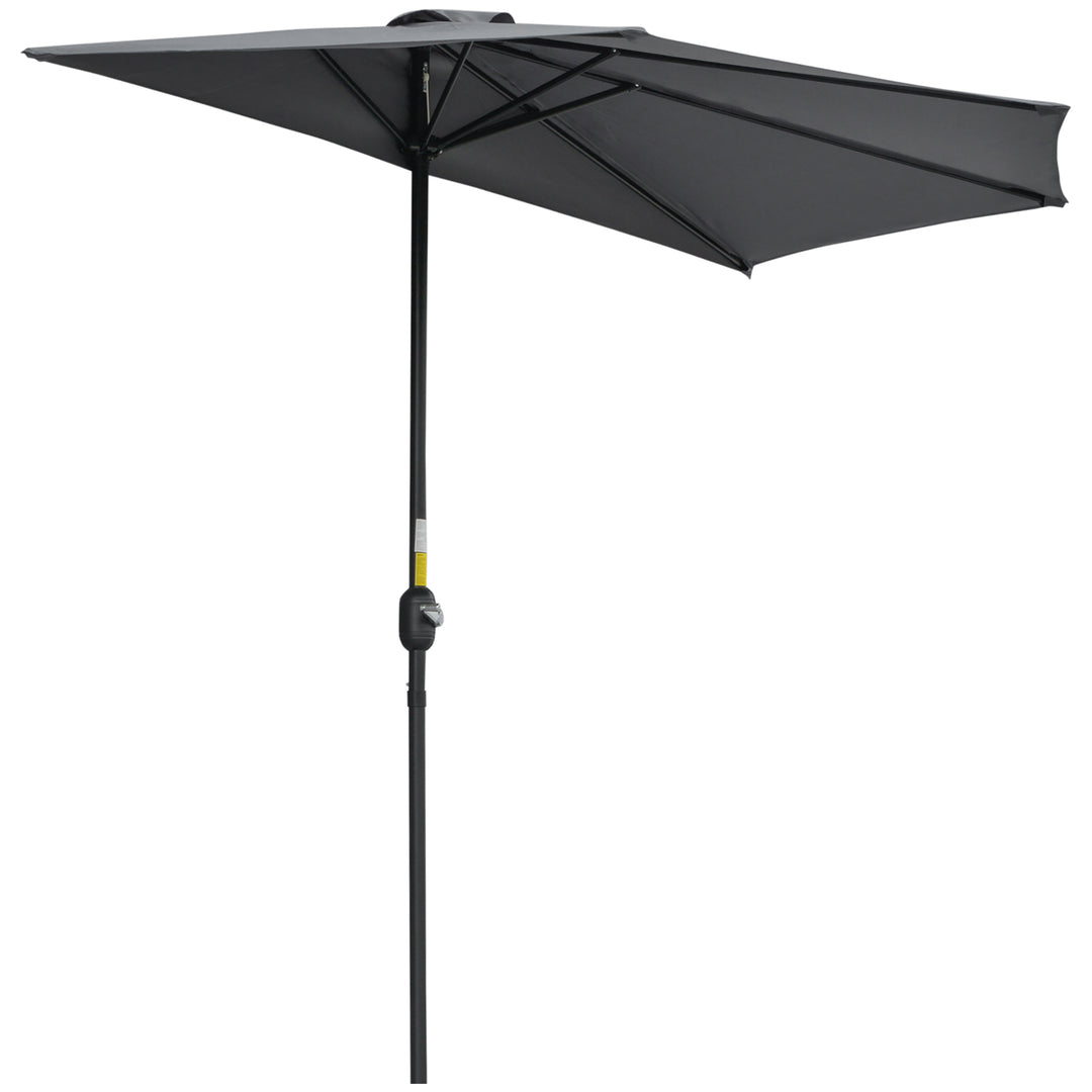 Parasol med håndsvingmekanisme, haveparasol, markedsparasol, metal, halvrund, grå og sort