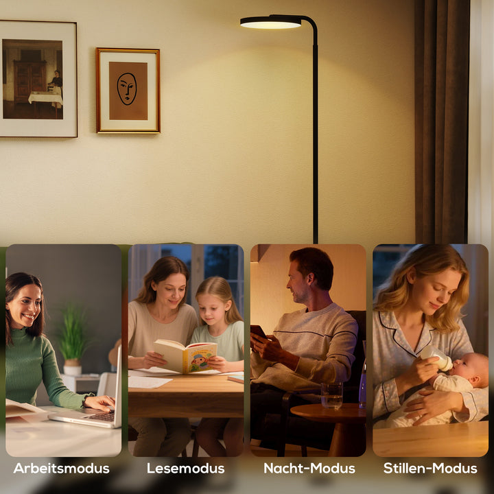 LED-gulvlampe med magnetisk fjernbetjening, fleksibelt justerbar, drejelig, metal, sort
