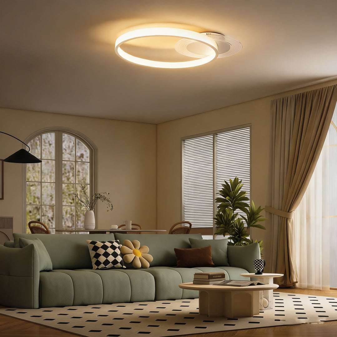 Loftlampe, loftslampe med design med to ringe, rund 50 x 40 x 7,4 cm, hvid