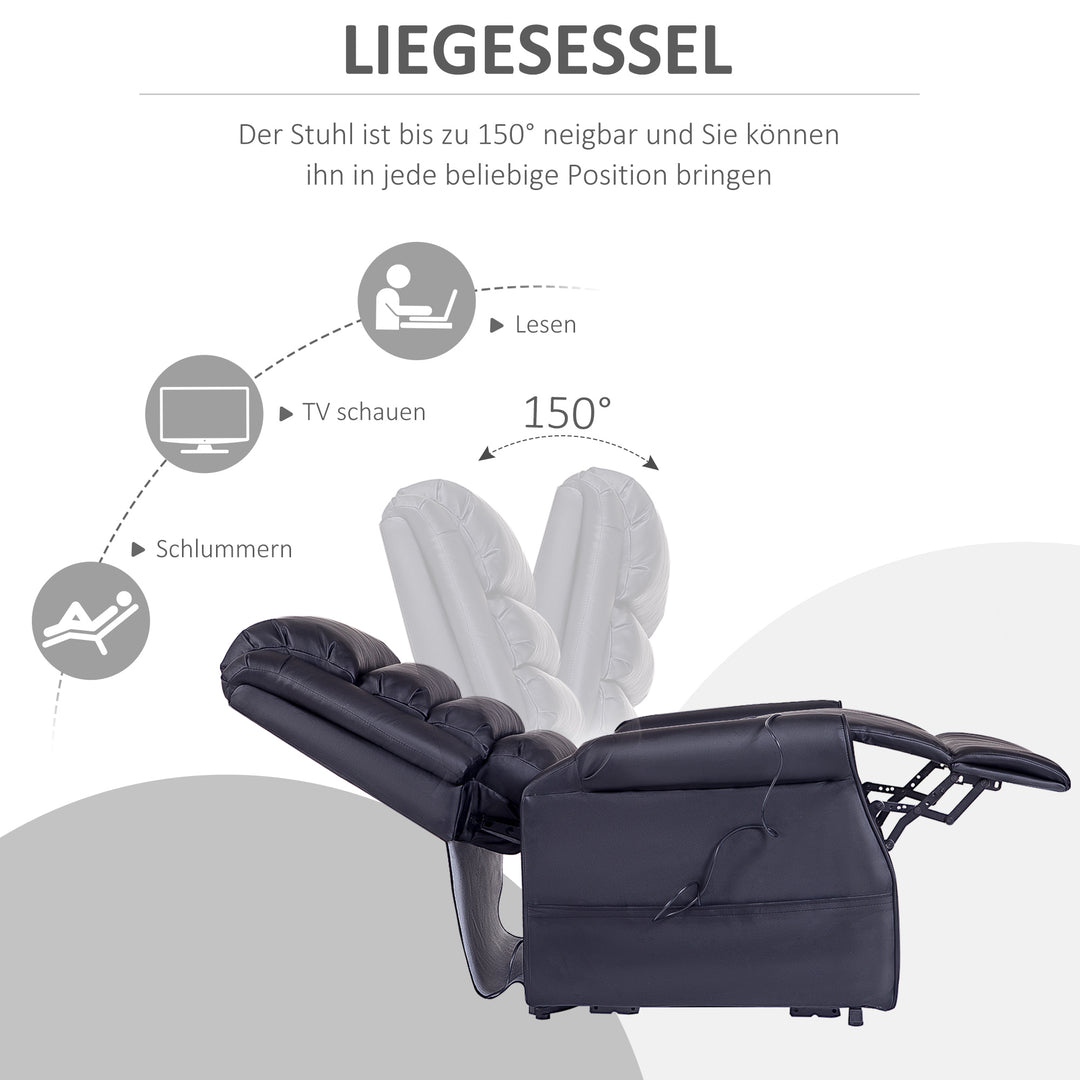 Massagestol med stand-up-hjælp, lænestol med stand-up-hjælp, inklusive fjernbetjening, sort