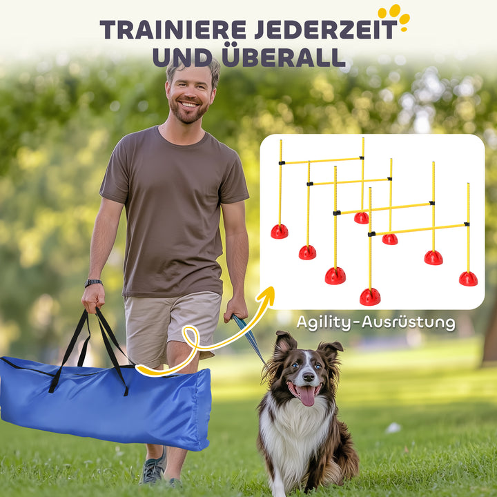 4-delt agilitysæt til hunde med 4 forhindringer og bæretaske til springtræning, gul