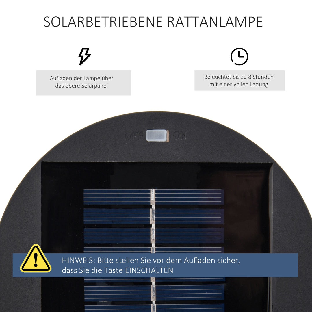 Havelampe, udendørslampe, soldrevet, 8 timers drift, automatisk tilstand, rottinglook, 21,5 x 21,5 x 61 cm