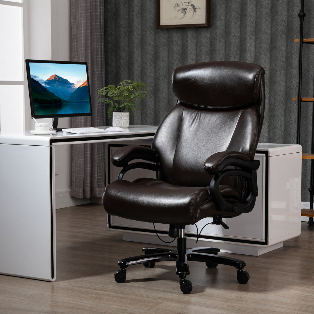 Kontorstol, executive stol, gaming stol, drejestol, gyngefunktion, tyk polstring, 180 kg lasteevne, ergonomisk design, højdejusterbar, kunstlæder, brun, 72 x 83 x 114-122 cm
