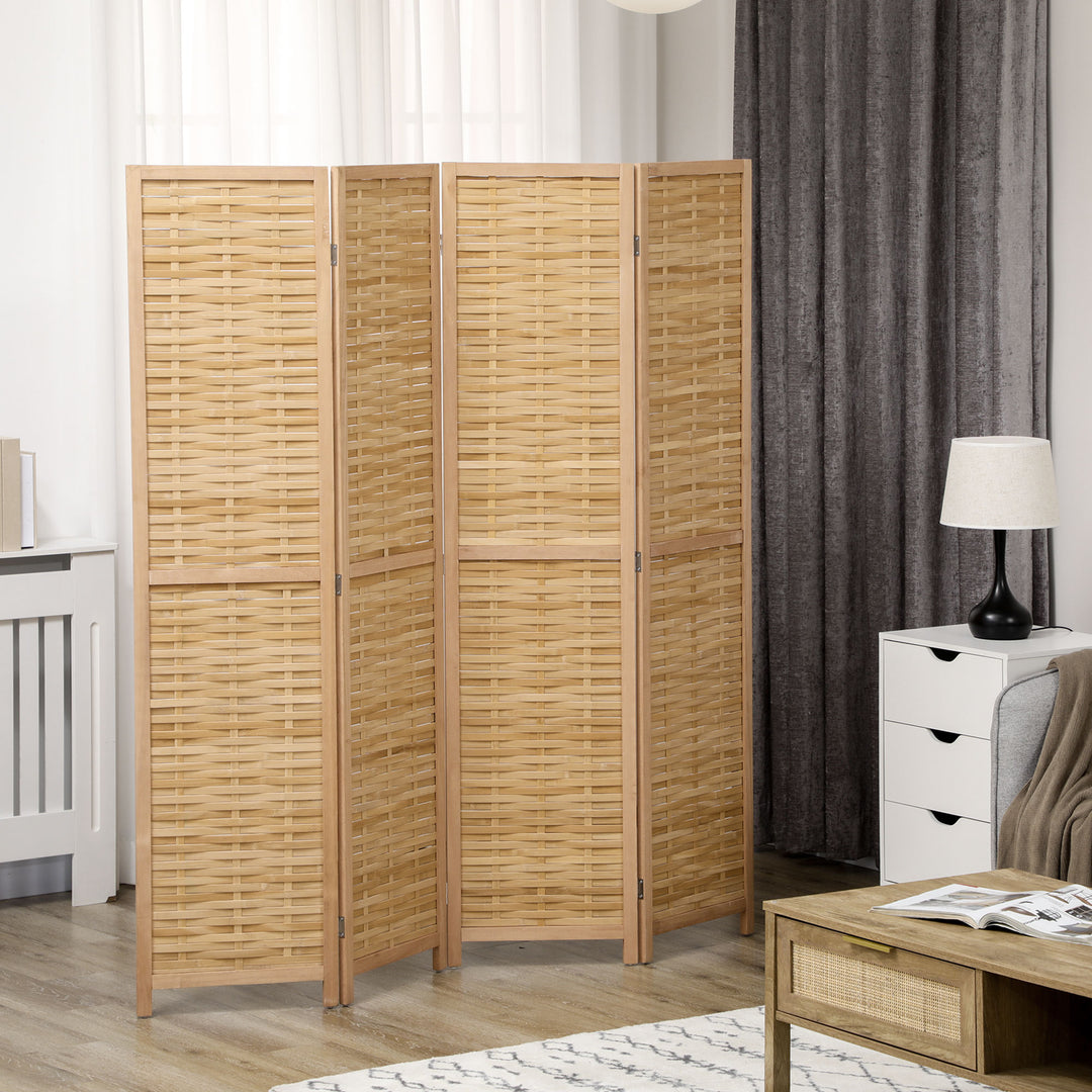 4-delt rumdeler, 160 x 170 cm, foldbar bambusskærm til stue, soveværelse, naturlig