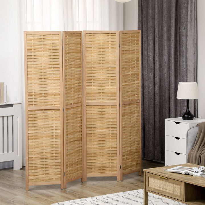 4-delt rumdeler, 160 x 170 cm, foldbar bambusskærm til stue, soveværelse, naturlig