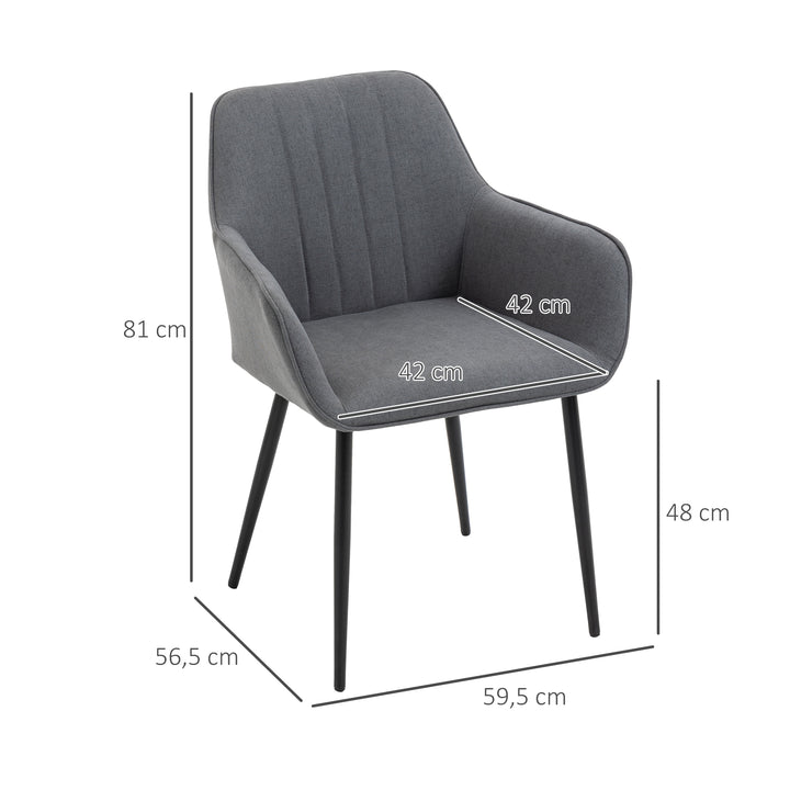 Sæt med 2 spisestole polstret stol med åndbart hørbetræk stuestol lænestol køkkenstol med ryglæn armlæn hør mørkegrå 59,5 x 56,5 x 81 cm