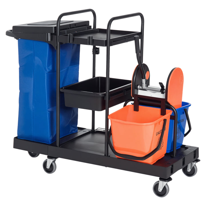 Rengøringsvogn moppevognssystemvogn med 4 letløbende hjul sort+blå+orange 111 × 63,3 × 103 cm