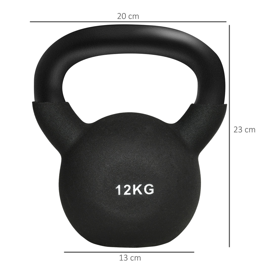 Kettlebell, 12 kg, med plastbelægning, stål, sort, 20 x 13 x 22 cm