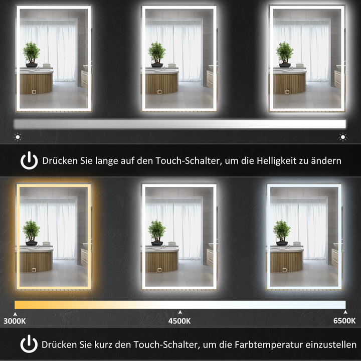 Badeværelsesspejl vægspejl led touch-afbryder, hvid