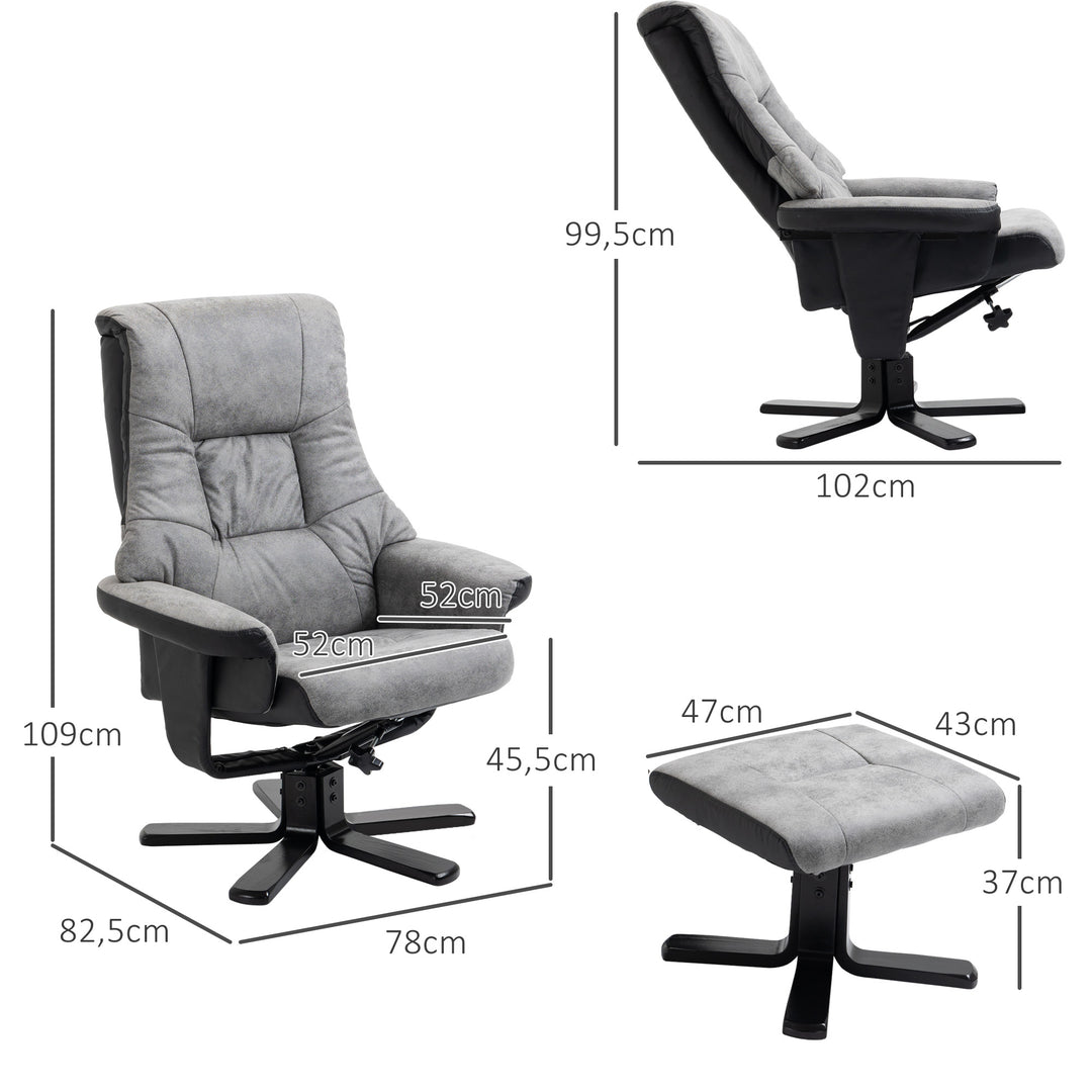 Lænestol med fodskammel, 360° drejelig, 135° lænefunktion, åndbart betræk, 78 x 82,5 x 109 cm, grå