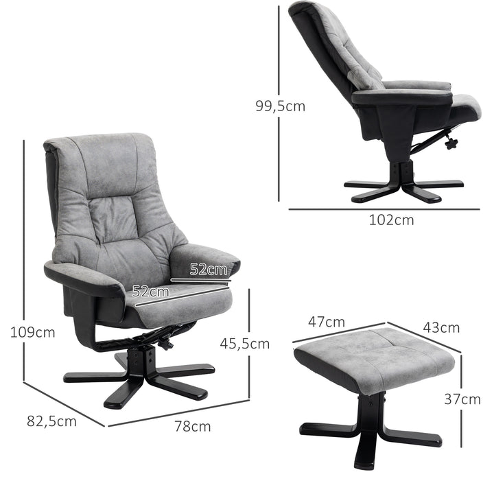 Lænestol med fodskammel, 360° drejelig, 135° lænefunktion, åndbart betræk, 78 x 82,5 x 109 cm, grå