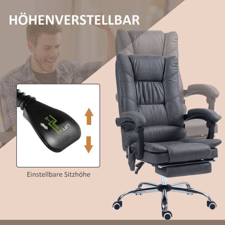 Massagestol kontorstol med massagefunktion, inklusive fodstøtte, højdejusterbar, 64 cm x 70 cm x 118 cm, sort