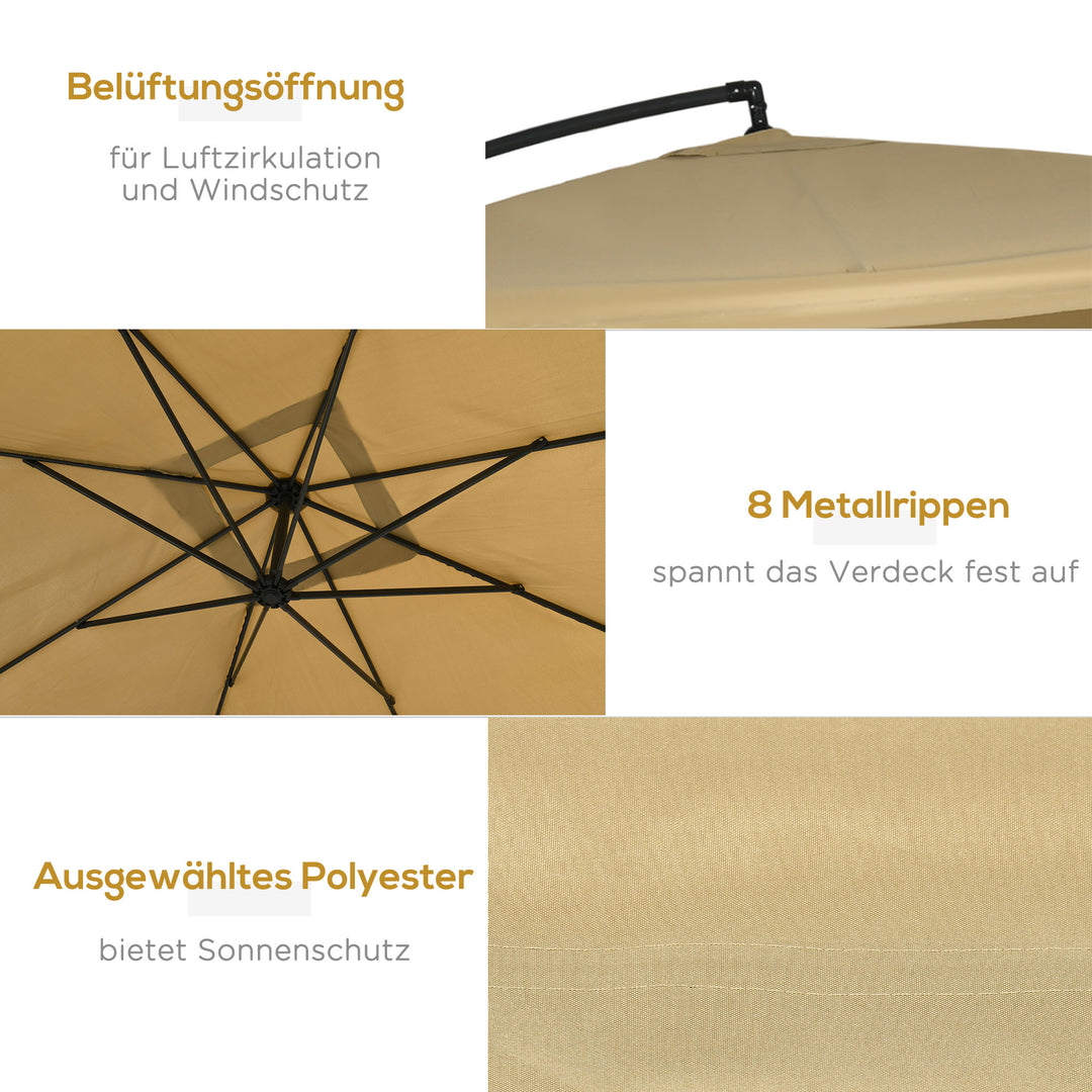 Parasol med myggenet, inklusive håndsving, ventilationsåbning, 295 cm x 295 cm x 260 cm, hvid + sort