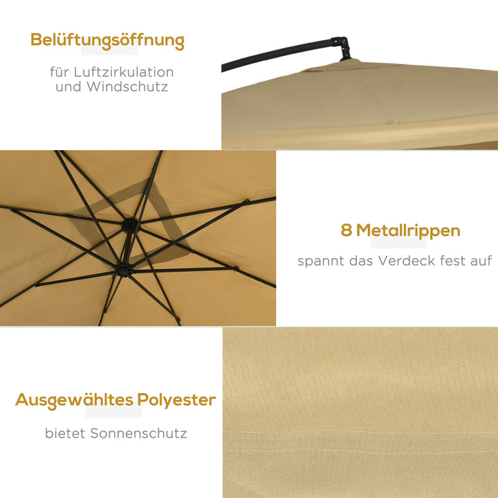 Parasol med myggenet, inklusive håndsving, ventilationsåbning, 295 cm x 295 cm x 260 cm, hvid + sort