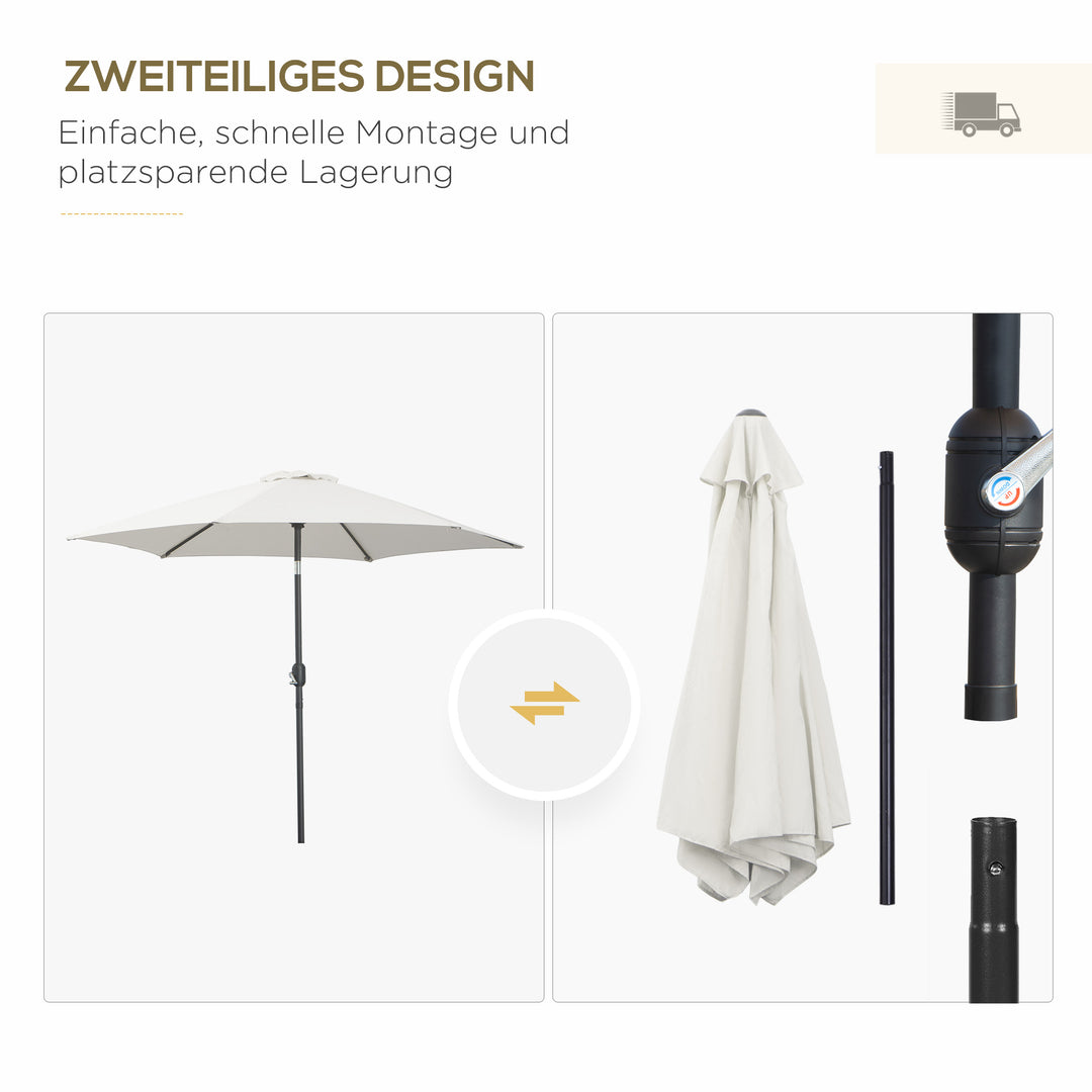 Sammenklappelig parasol, haveparasol, markedsparasol med håndsving, aluminium, 180 cm, polyester, beige, Ø 2,6 x 2,35 m