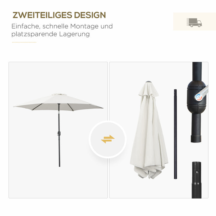 Sammenklappelig parasol, haveparasol, markedsparasol med håndsving, aluminium, 180 cm, polyester, beige, Ø 2,6 x 2,35 m