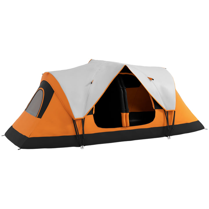 Campingtelt, 2 rum, skillevæg, til 6-8 personer, regnslag, orange