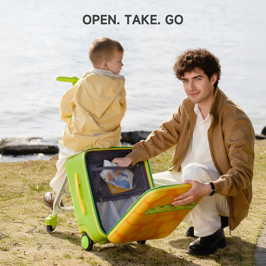 Jovikids JOYRIDE børnekuffert, 3-i-1 rejsetaske med universalhjul til rejser, armlæn til børn fra 3 år og opefter, 38L trolley håndbagage (grøn)