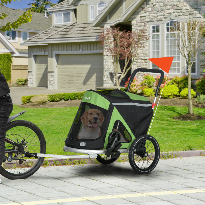 2-i-1 hundebåren/hundejogger/cykeltrailer op til 20 kg, 2 reflekser, 1 sikkerhedsline, 150 x 68 x 95 cm, grøn