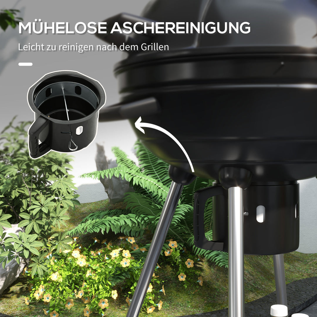 Kuglegrill, ø 54 cm grillrist, varmehylde, opbevaring, askerum, termometer, 55 x 65 x 89 cm, sort