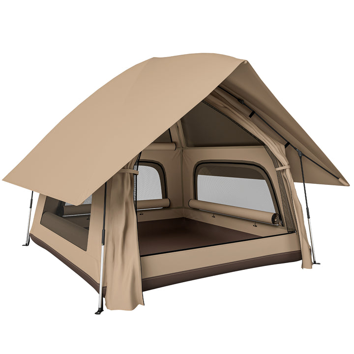 Pop-up-telt med regnslag, vandtæt kuppeltelt til 2-3 personer med bund, 4 vinduer, 235x235x184 cm, khaki