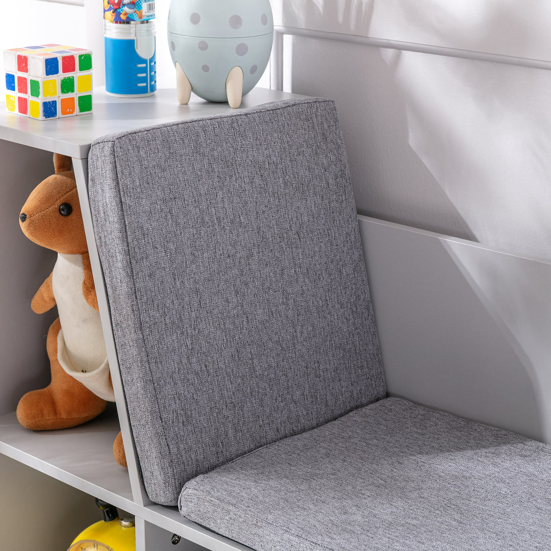 2-i-1 børnehylde + bænk inkl. hynde 103 cm × 30 cm × 62 cm hvid + grå