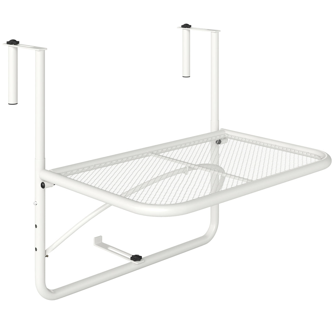 Balkonhængebord, 3-vejs højdejusterbart, metalhængebord, vejrbestandigt, balkonsidebord til balkonrækværk og terrasserækværk, 60 x 56 cm, hvid