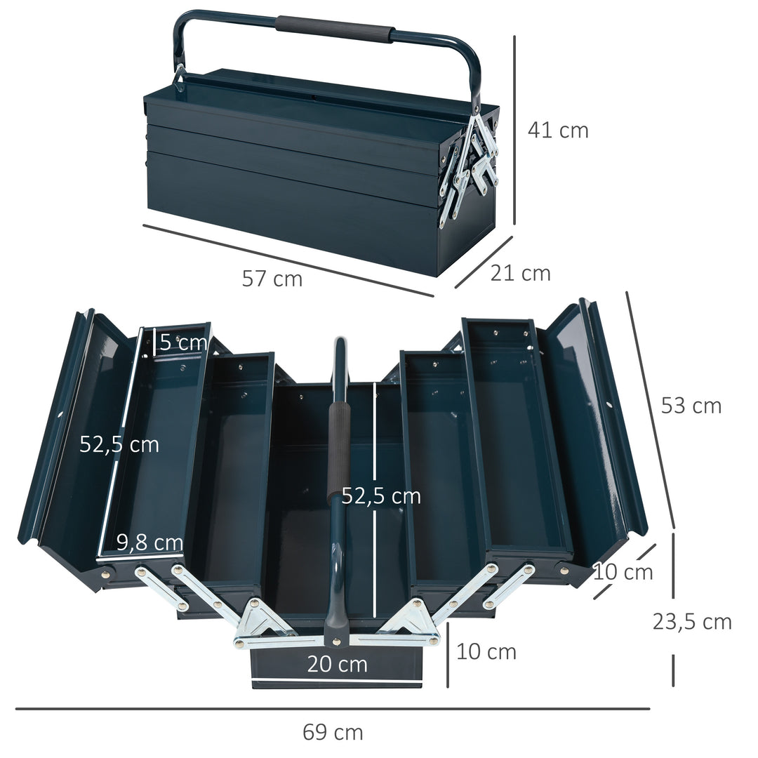 Værktøjskuffert værktøjskasse 5 rum foldbar stål (spcc) mørkegrøn 56 x 20 x 41 cm