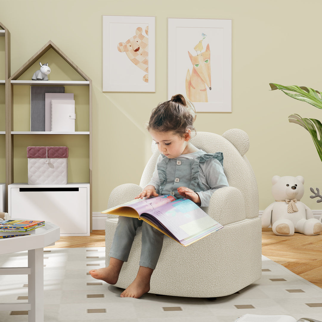 Børnelænestol, bjørneformet, blød teddyfleece, op til 3 år, 52x48x59 cm, beige