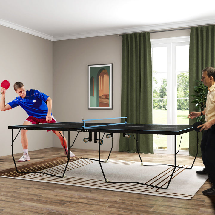 Bordtennisbord, foldbart, 8 hjul, pulverlakeret stålramme, mdf, 274 x 152,5 x 76 cm, sort