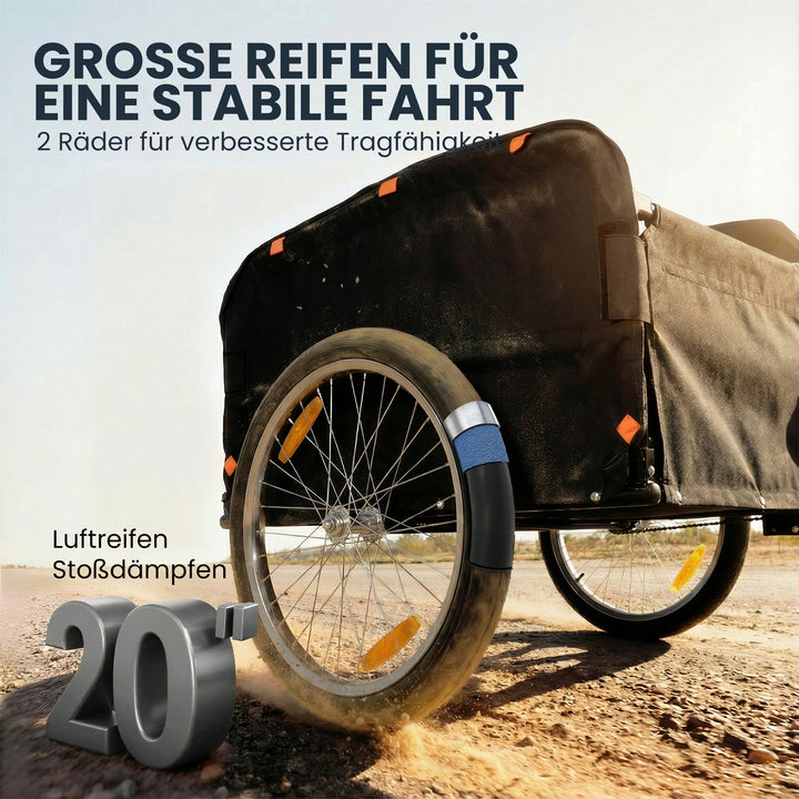 Cykeltrailer, 170 liter, cargo trailer med kobling, presenning, 51 cm hurtigudløser, luftdæk, op til 40 kg