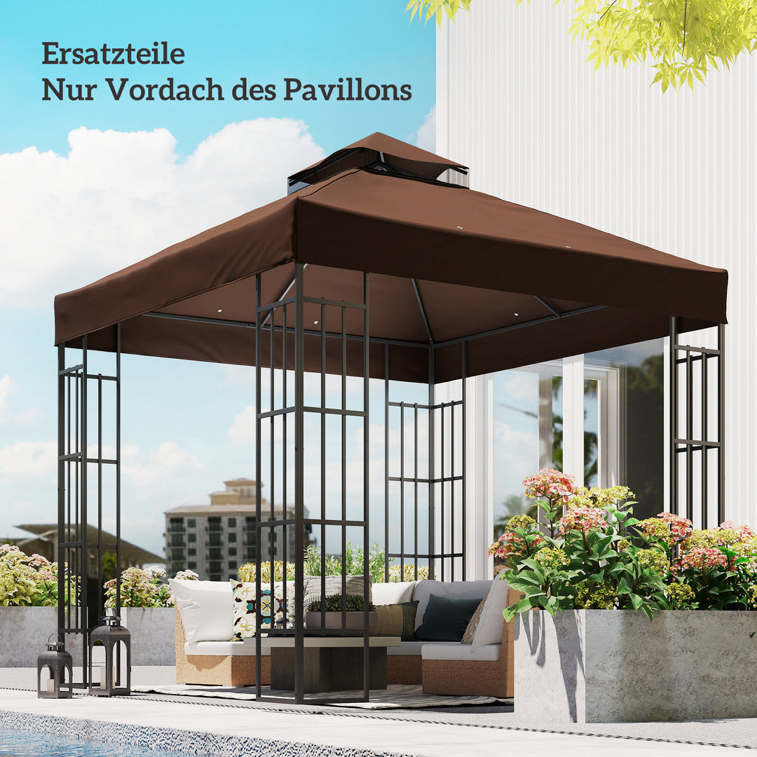 3 x 3 m udskiftningstag til pavillon, udskiftningspresenning til pavillon med drænhuller, UPF30+, solbeskyttelse, kaffe