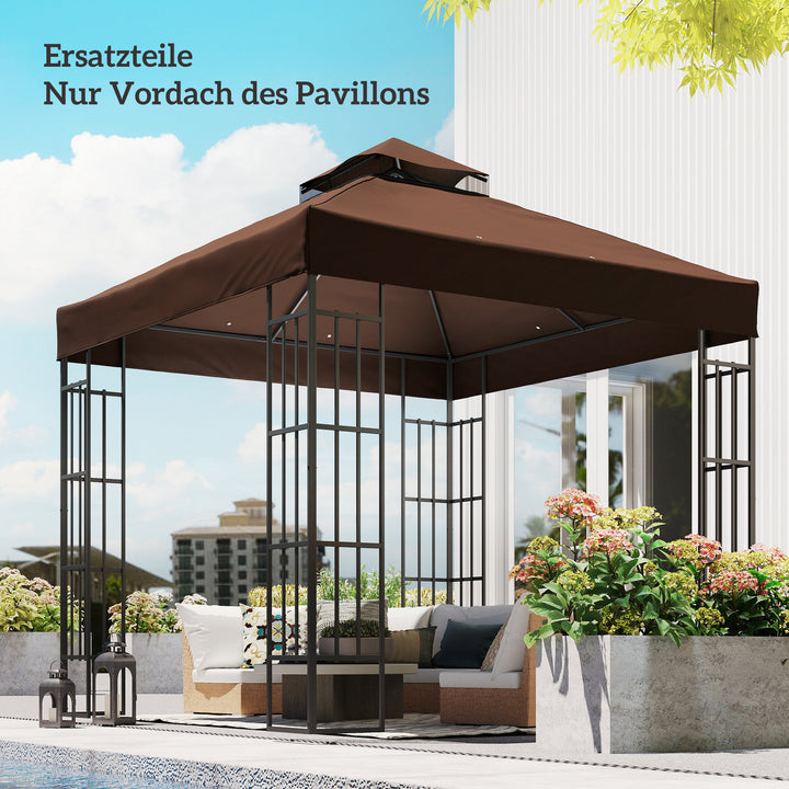 3 x 3 m udskiftningstag til pavillon, udskiftningspresenning til pavillon med drænhuller, UPF30+, solbeskyttelse, kaffe