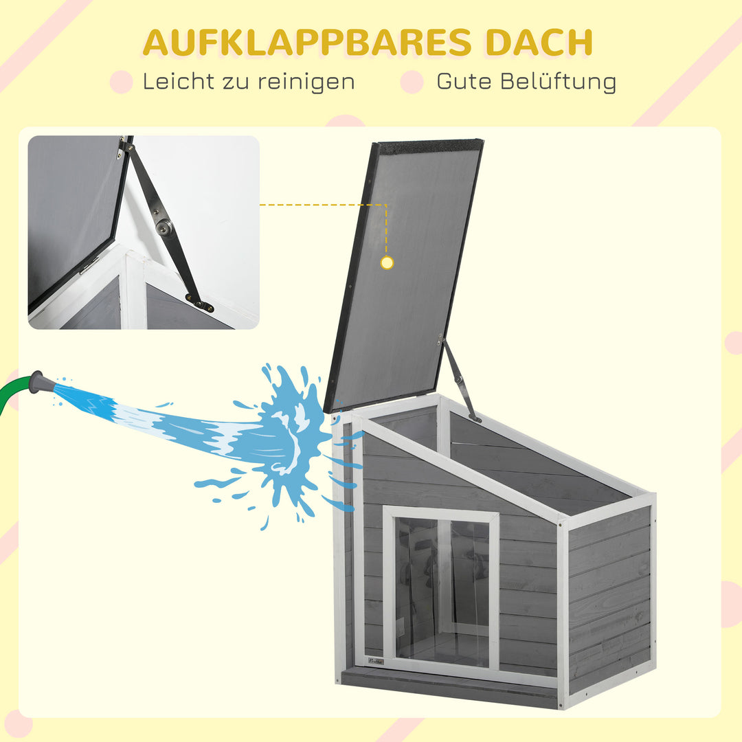 Massivt træ vejrbestandigt hundehus med asfalttag, 71 cm x 58 cm x 77 cm, grå + hvid