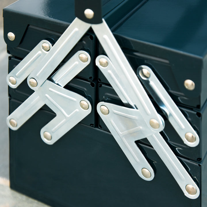 Værktøjskasse værktøjskuffert monteringsværktøjskasse tom pladsbesparende med 5 rum foldbar robust stål (spcc) mørkegrøn 45 x 20 x 34,5 cm