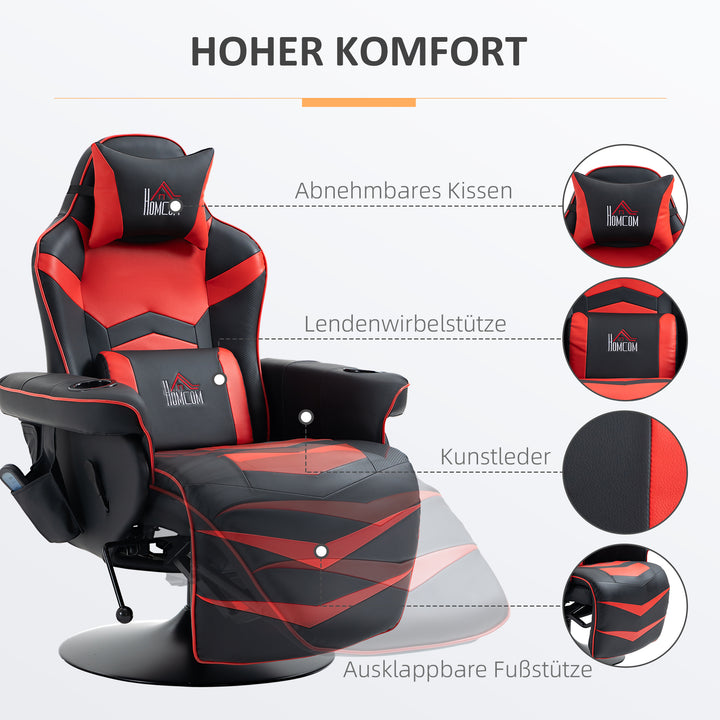 Gamingstol, massagefunktion, lænelæn, fodstøtte, op til 120 kg, stålstel, kunstlæder, rød