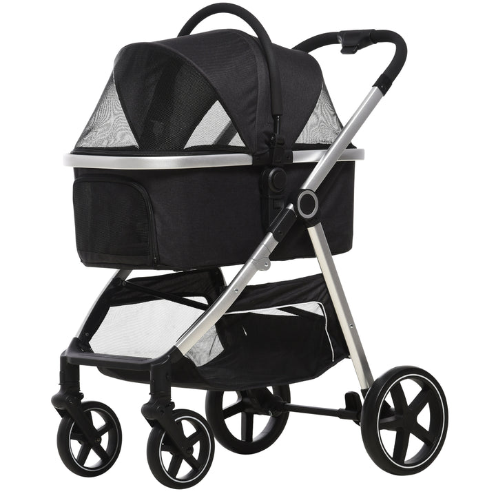 2-I-1 hundevogn med bæretaske op til 10 kg og foldbar hynde og opbevaringskurv, 83 cm x 58 cm x 102 cm, sort