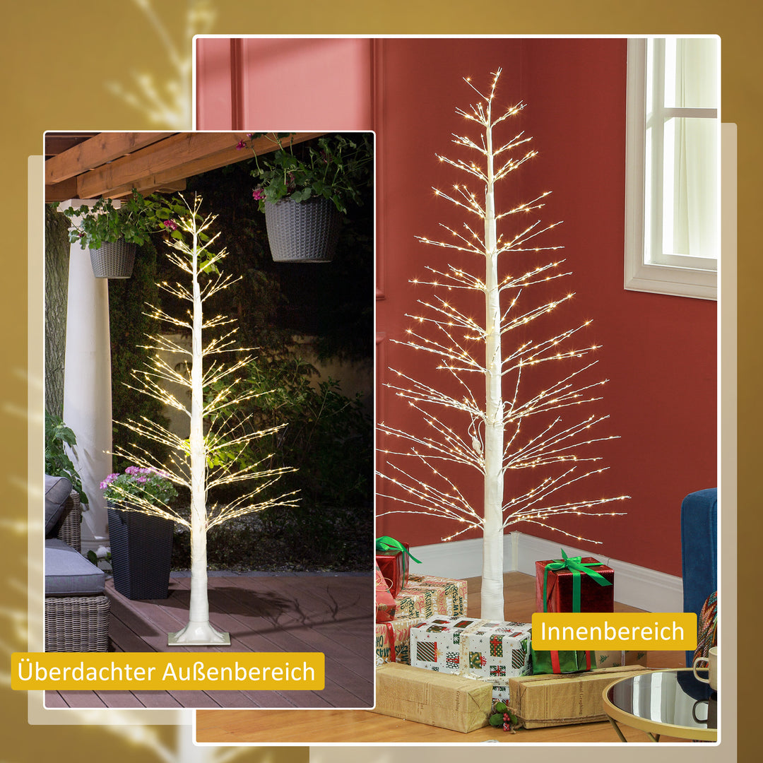 Kunstigt grantræ med led-belysning, 180 cm højt juletræ, realistisk bark, hvid