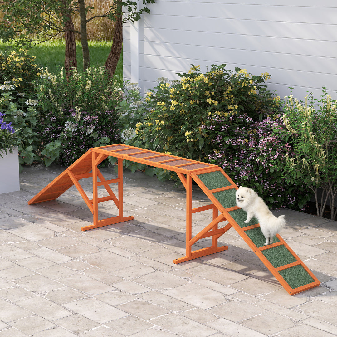 Agility hunderampe, parcours, skridsikker, vejrbestandig, træ, 335 x 55 x 60 cm, orange