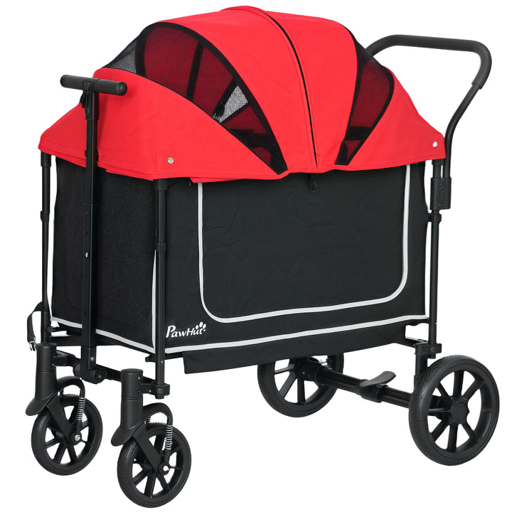 Hundeklapvogn, sammenklappelig hundeklapvogn til hunde og katte op til 30 kg, 110 x 65 x 102 cm, rød