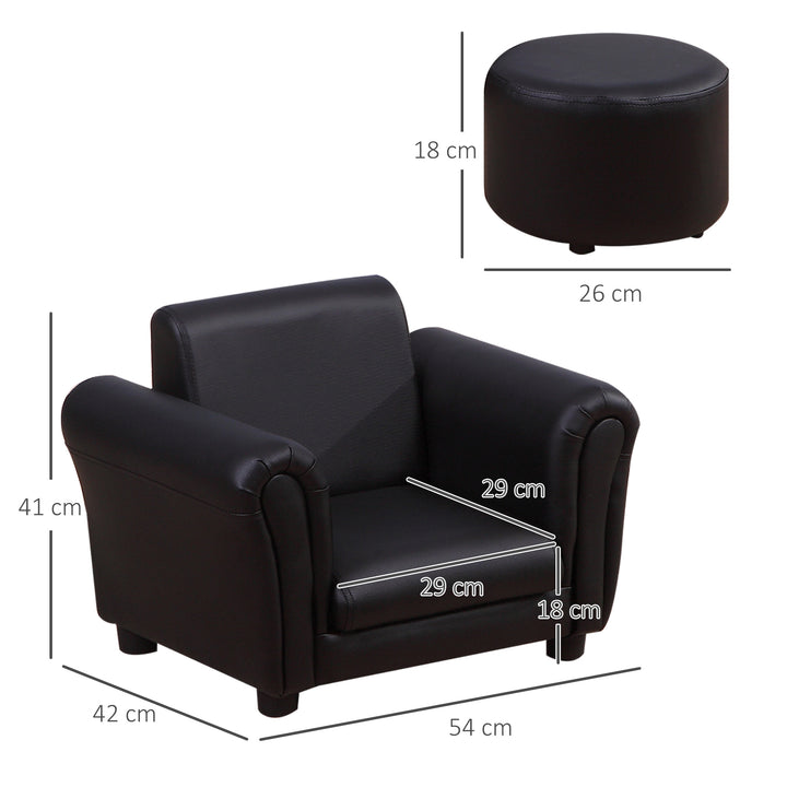 Børnelænestol med fodskammel, børnesofa, børnesofa, minisofa til 1,5-3 år gamle børn, børnemøbler, træ, sort, 54 x 42 x 41 cm