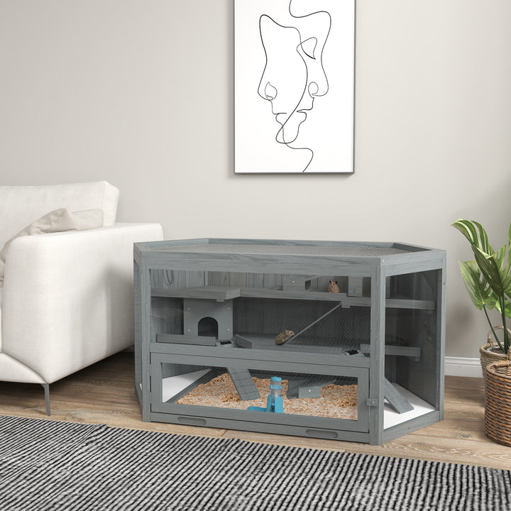 Hamsterbur, 3 niveauer, aftagelig bakke, træ/metal, 115x60x55 cm