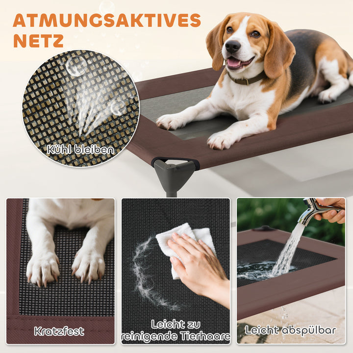 Udendørs hundeseng med tag, hævet hundeseng til mellemstore hunde, 76 x 61 x 71 cm, kaffe