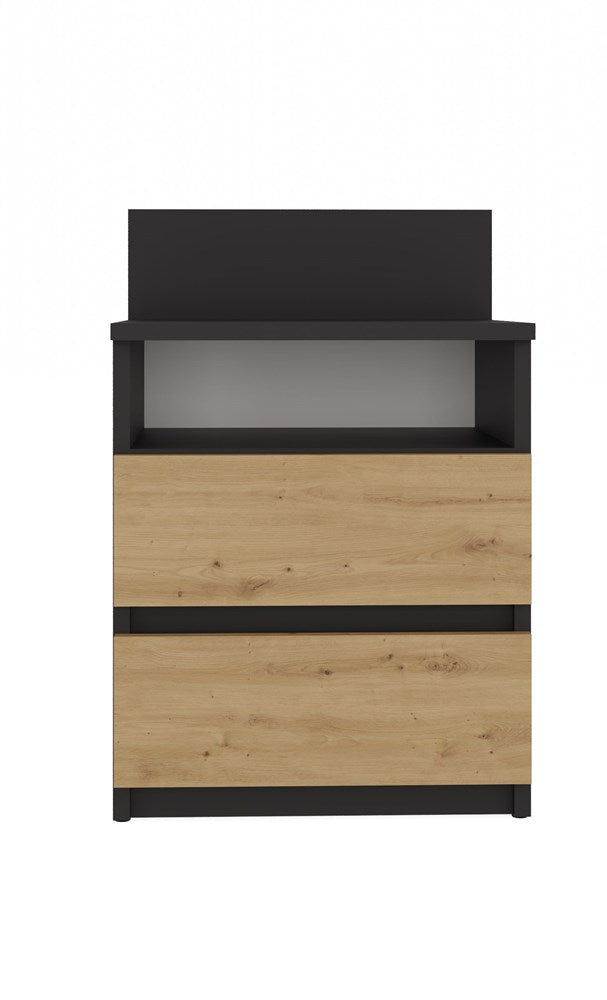 Moderne sengebord med 2 skuffer, antracit og naturfarvet