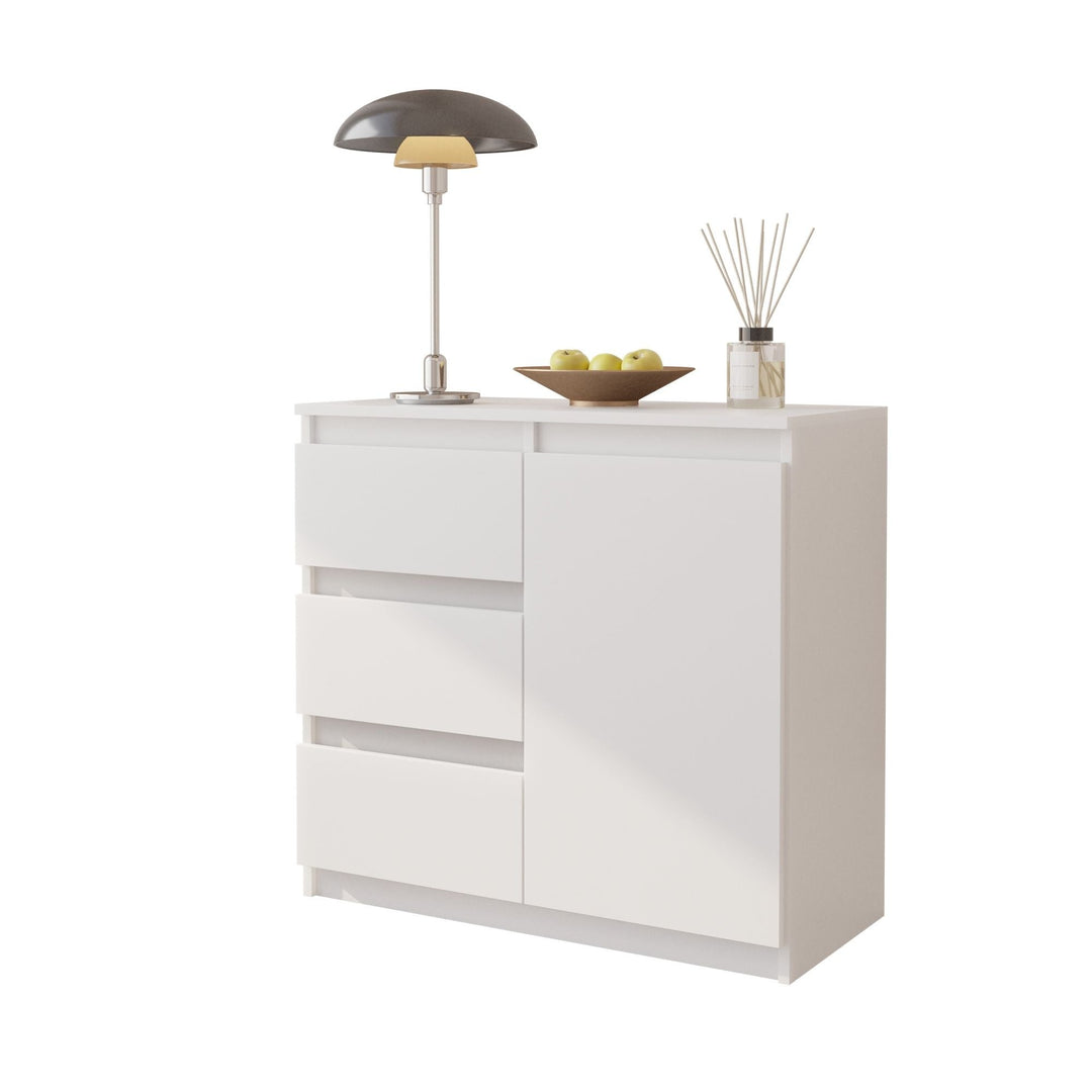 MIKEL - Kommode med 3 skuffer - mat hvid H75cm B80cm D35cm