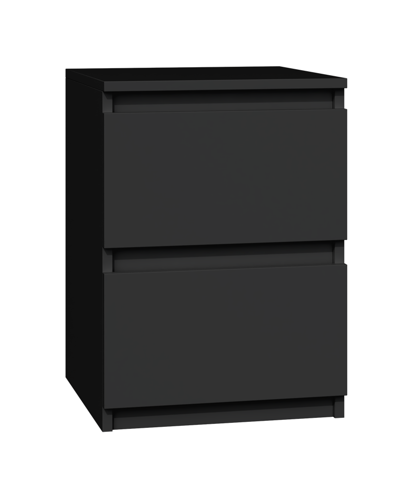 Moderne sengebord med 2 skuffer, sort